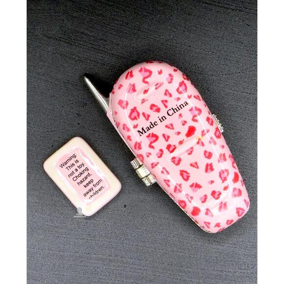 Pink Flip Phone Trinket Box w/ Mini Notepad Trinket Leopard Print •Hinged • Rare - Picture 3 of 7